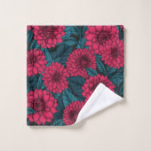 Roter Garten Dahlia/blaue Blätter Badhandtuch Set (Waschlappen)