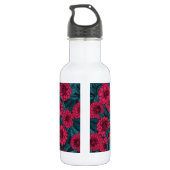 Roter Garten Dahlia/blaue Blätter Edelstahlflasche (Rückseite)