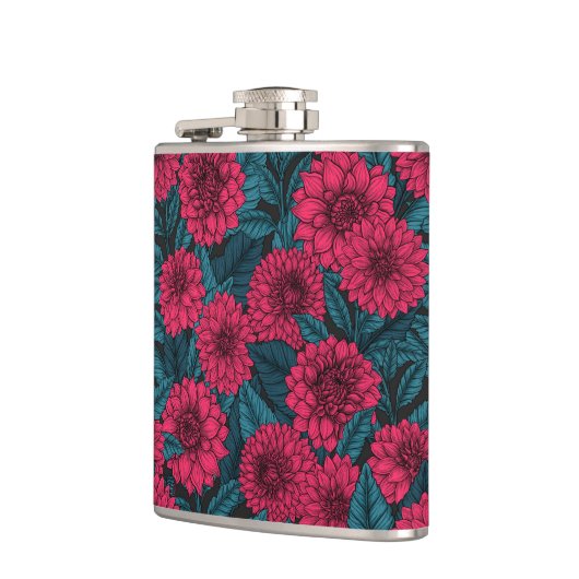 Roter Garten Dahlia/blaue Blätter Flachmann (Links)