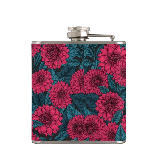 Roter Garten Dahlia/blaue Blätter Flachmann (Rückseite)