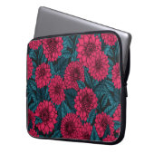 Roter Garten Dahlia/blaue Blätter Laptopschutzhülle (Vorderseite Links)