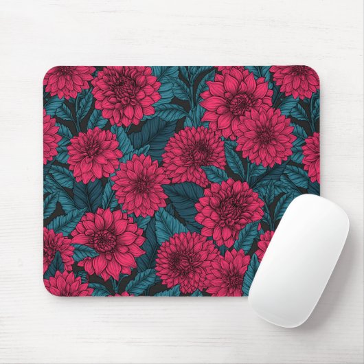 Roter Garten Dahlia/blaue Blätter Mousepad (Mit Mouse)