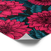 Roter Garten Dahlia/blaue Blätter Poster (Ecke)