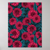 Roter Garten Dahlia/blaue Blätter Poster (Vorne)