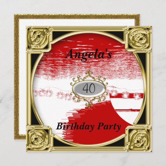 Roter Geburtstag Einladung Rot (Vorne/Hinten)