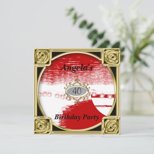 Roter Geburtstag Einladung Rot (Stehend Vorderseite)