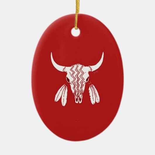 Roter Geist Tanz Buffalo Oval Keramik Ornament (Vorne)