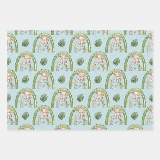 Roter Gelber Affenbaum Rainbow Baby Dusche Geschenkpapier Set (Vorderseite 3)