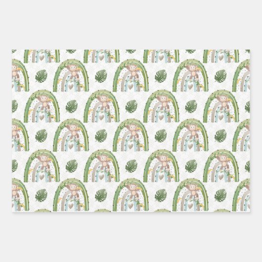 Roter Gelber Affenbaum Rainbow Baby Dusche Geschenkpapier Set (Vorderseite 2)