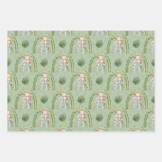 Roter Gelber Affenbaum Rainbow Baby Dusche Geschenkpapier Set (Vorderseite)