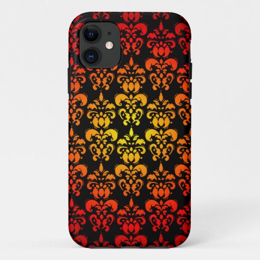 Roter, gelber und schwarzer Damast Case-Mate iPhone Hülle (Rückseite)