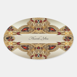 Roter Gemstone-Siegel-Aufkleber für goldene Blume Ovaler Aufkleber