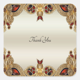 Roter Gemstone-Siegel-Aufkleber für goldene Blume Quadratischer Aufkleber