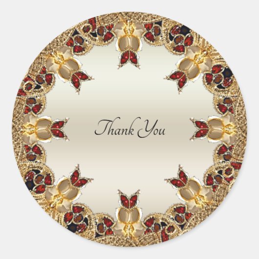 Roter Gemstone-Siegel-Aufkleber für goldene Blume Runder Aufkleber (Vorderseite)