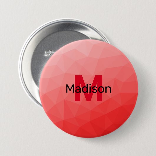 Roter geometrischer Maschenmuster-Monogramm Button (Vorne & Hinten)
