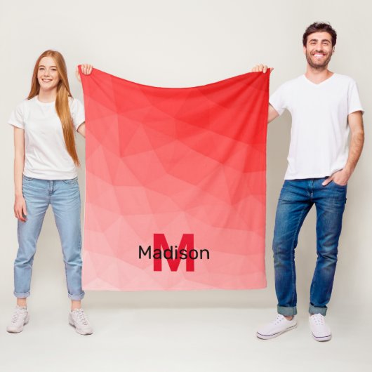 Roter geometrischer Maschenmuster-Monogramm Fleecedecke (Beispiel)