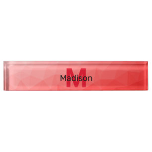 Roter geometrischer Maschenmuster-Monogramm Namensplakette