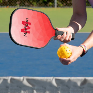 Roter geometrischer Maschenmuster-Monogramm Pickleball Schläger