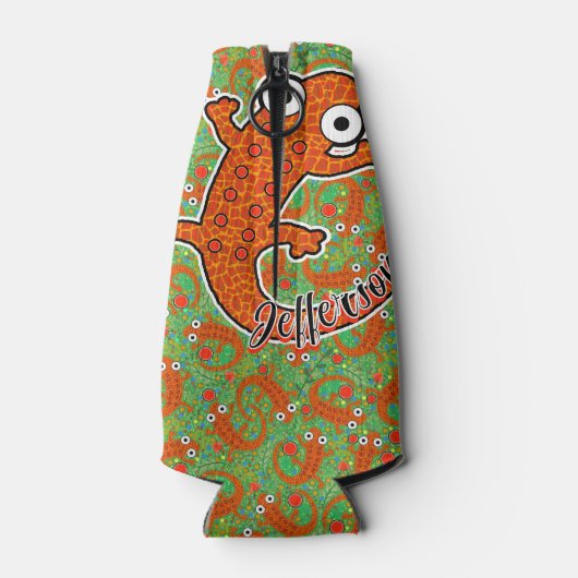 Roter Gepunkteter Newt auf dem Waldboden schwarz Flaschenkühler (Rückseite)