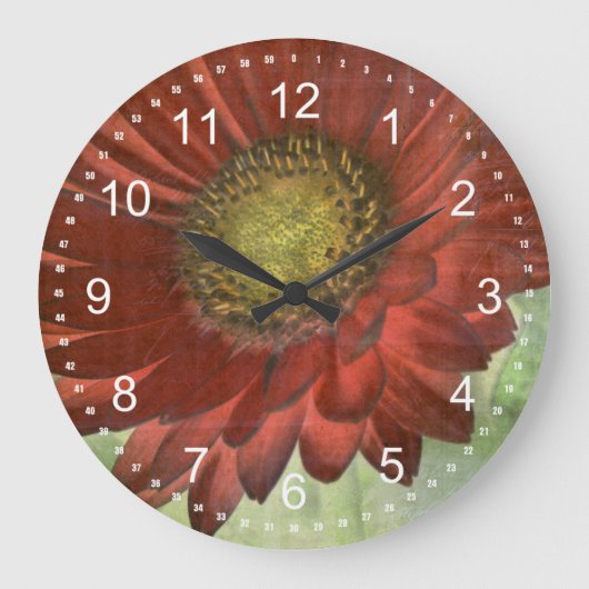 Roter Gerbera Große Wanduhr (Vorderseite)