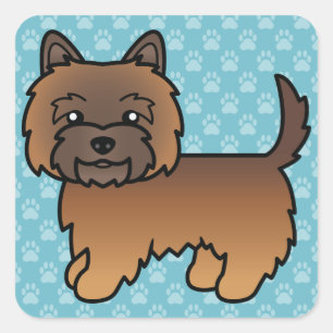 Roter getigerter Cairn Terrier Cartoon Hund auf Bl Quadratischer Aufkleber