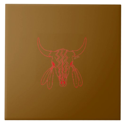 Roter Ghost Dance Büffel braun großes Tile Fliese (Vorderseite)