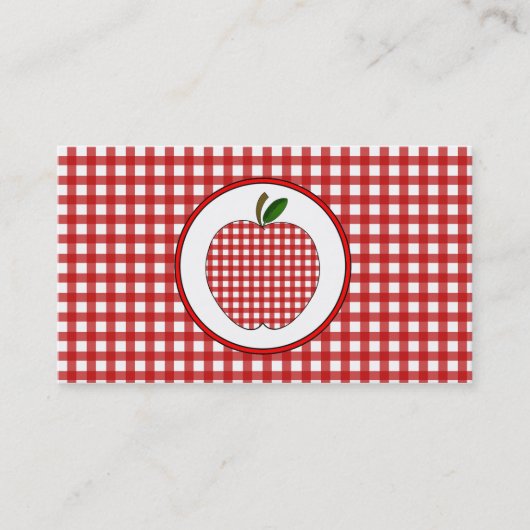 Roter Gingham Apple arbeiten Lehrer-Visitenkarte Visitenkarte (Vorderseite)