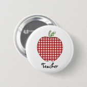 Roter Gingham-Apple-Lehrer-Knopf Button (Vorne & Hinten)