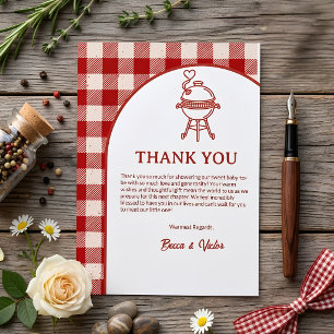 Roter Gingham Baby Q Grill Baby Shower  Dankeskarte