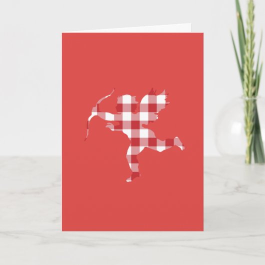 Roter Gingham Cupid Feiertagskarte (Vorderseite)