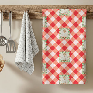 Roter Gingham-Feiertags-Weihnachts-Foto nach Wunsc Geschirrtuch