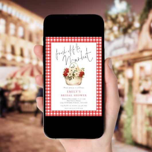 Roter Gingham Fresh-Brautparty Einladung