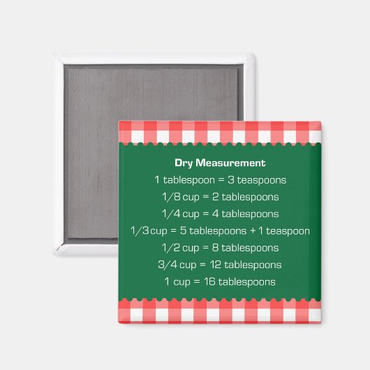 Roter Gingham, grüne Trockenmesskarte Küchenhelfer Magnet (Vorderseite/Rückseite)