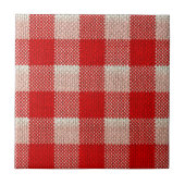 Roter Gingham-karierter Muster-Leinwand-Blick Fliese (Vorderseite)