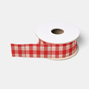Roter Gingham-karierter Muster-Leinwand-Blick Ripsband