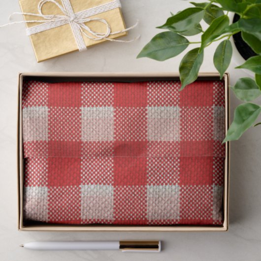 Roter Gingham-karierter Muster-Leinwand-Blick Seidenpapier (Geschenk)