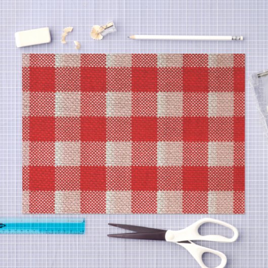 Roter Gingham-karierter Muster-Leinwand-Blick Seidenpapier (Handwerk)
