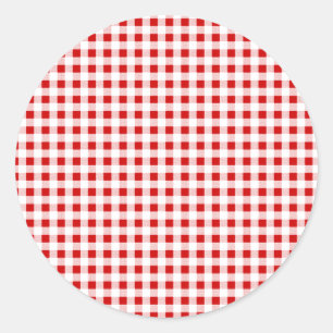Roter Gingham + Kundenspezifische Farbe Runder Aufkleber
