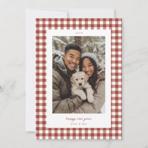 Roter Gingham Neujahrsfoto Feiertagskarte