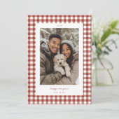 Roter Gingham Neujahrsfoto Feiertagskarte (Stehend Vorderseite)