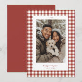 Roter Gingham Neujahrsfoto Feiertagskarte (Vorne/Hinten)
