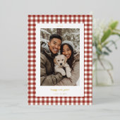 Roter Gingham Neujahrsfoto Folien Feiertagskarte (Stehend vorne)