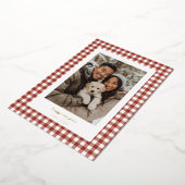 Roter Gingham Neujahrsfoto Folien Feiertagskarte (Gedreht)