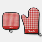 Roter Gingham Ofenhandschuh & Topflappen-Set (Vorderseite)