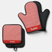 Roter Gingham Ofenhandschuh & Topflappen-Set (Vorderseite/Rückseite)