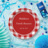 Roter Gingham-personalisierter Ereignis-Teller Pappteller (Party)