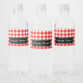 Roter Gingham-Picnic-Tischdruck Wasserflaschenetikett (Flaschen)