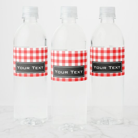 Roter Gingham-Picnic-Tischdruck Wasserflaschenetikett (Flaschen)