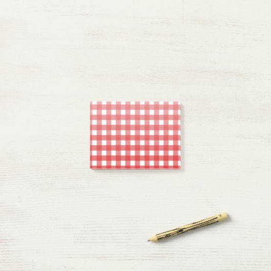 Roter Gingham Post-it Klebezettel (Auf Schreibtisch)