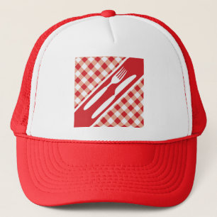 Roter Gingham u. Tischbesteck Truckerkappe